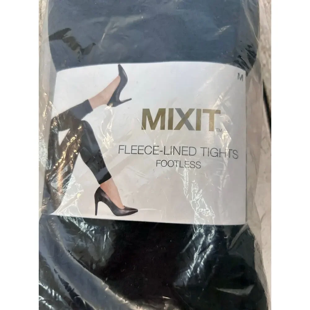 MIXIT Women’s Black Fleece-Lined Footless Tights / Size: Medium